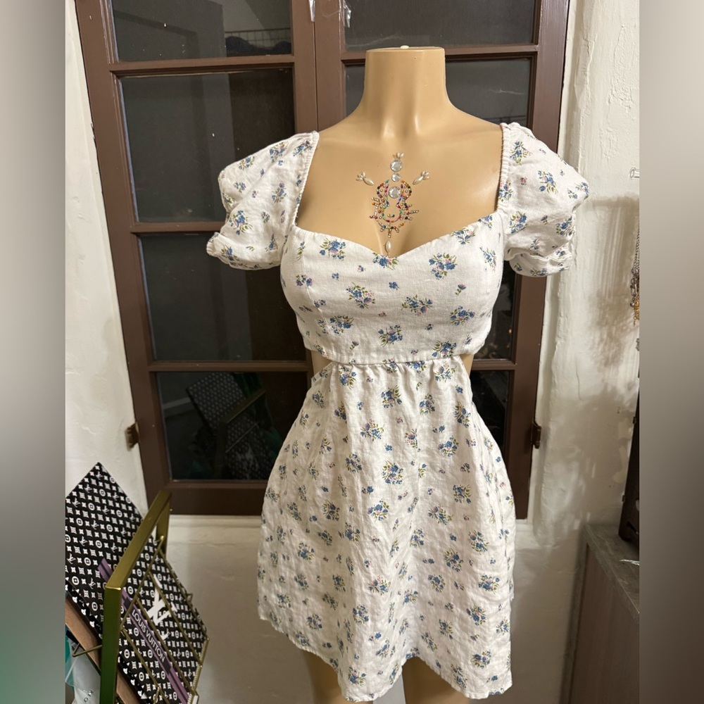 Reformation White Floral Cut Out Mini Dress
